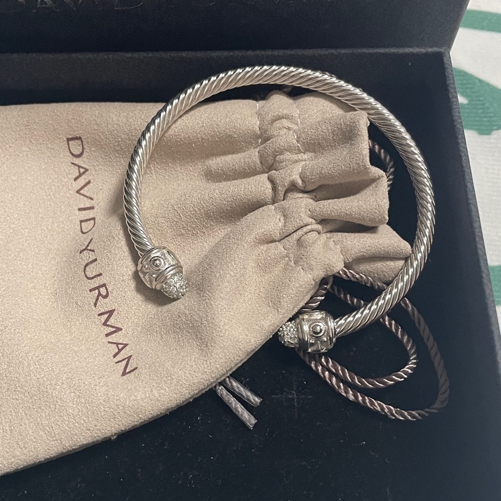 David Yurman Sterling Silver Cable Bracelet with Pavé End Caps